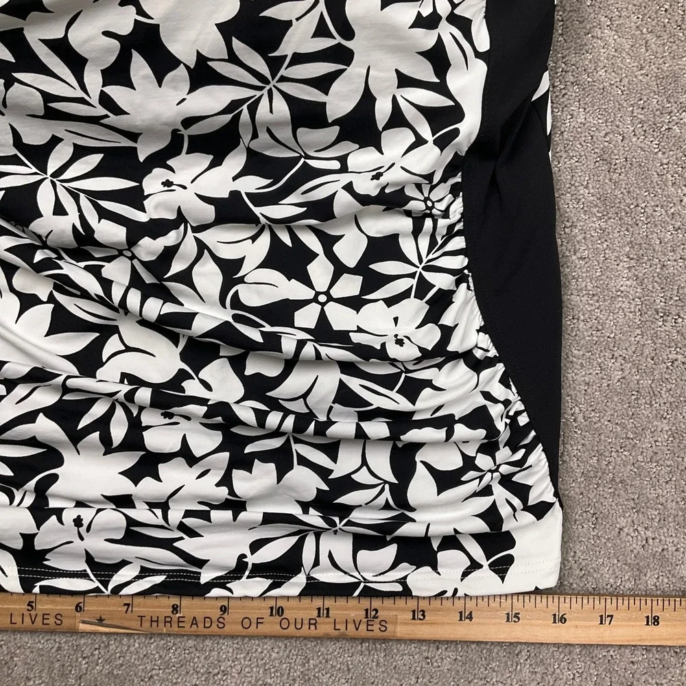 Lands End‎ Tankini Top Womens 16D Black White Hibiscus Bandeau Swim Resort Beach
